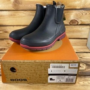 NEW BOGS Womens Sizes 6 8 Amanda Plush Waterproof Slip On Black Rain Boots